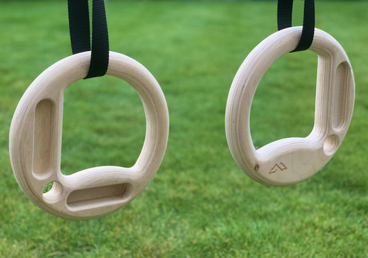 Exercise Rings with Hangboard | Wood, 32mm thick, 26mm, 16mm & 10mm edges image 1